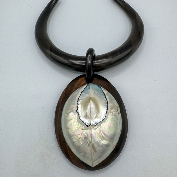 Catherine Noll Jewelry - Catherine Noll Vintage Luxury Wooden Necklace and Shell Pendant
